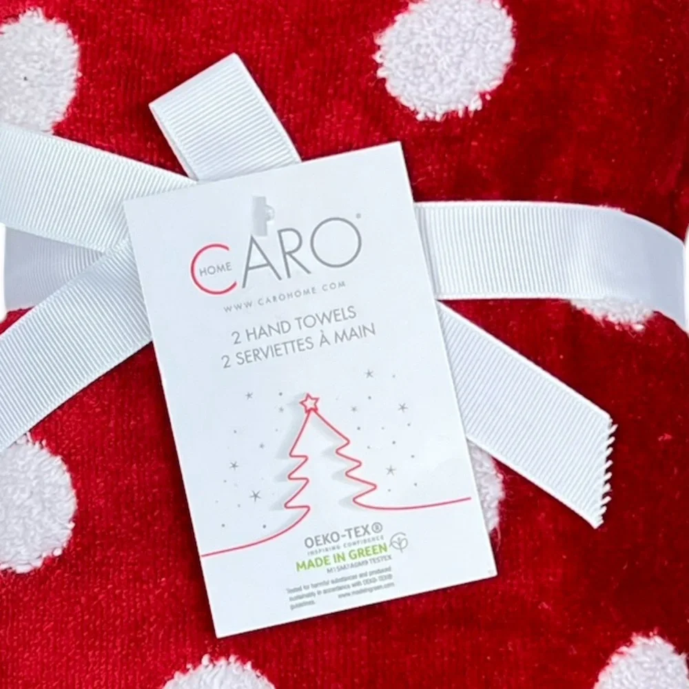 Caro - ‘Red & White Polkadots’ Hand Towels (2). NWT. Rare find! Firm!